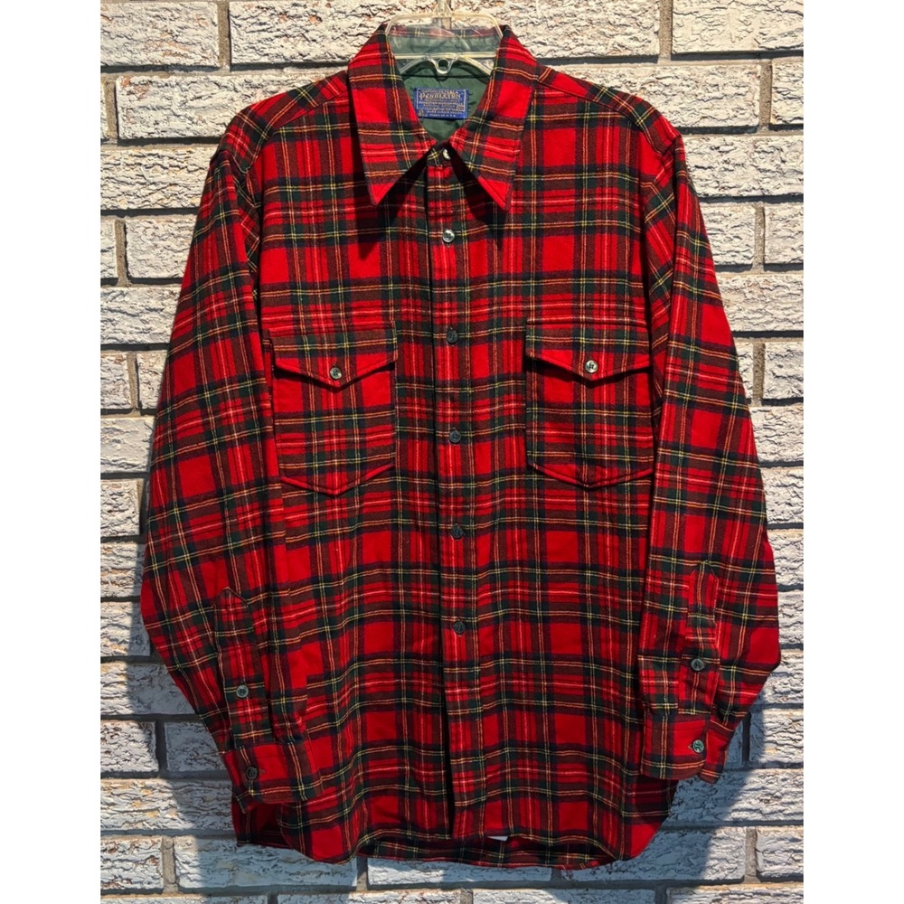 Pendleton Vintage Red Plaid Wool Flannel Shirt Mens 16.5 USA Made Button Down
